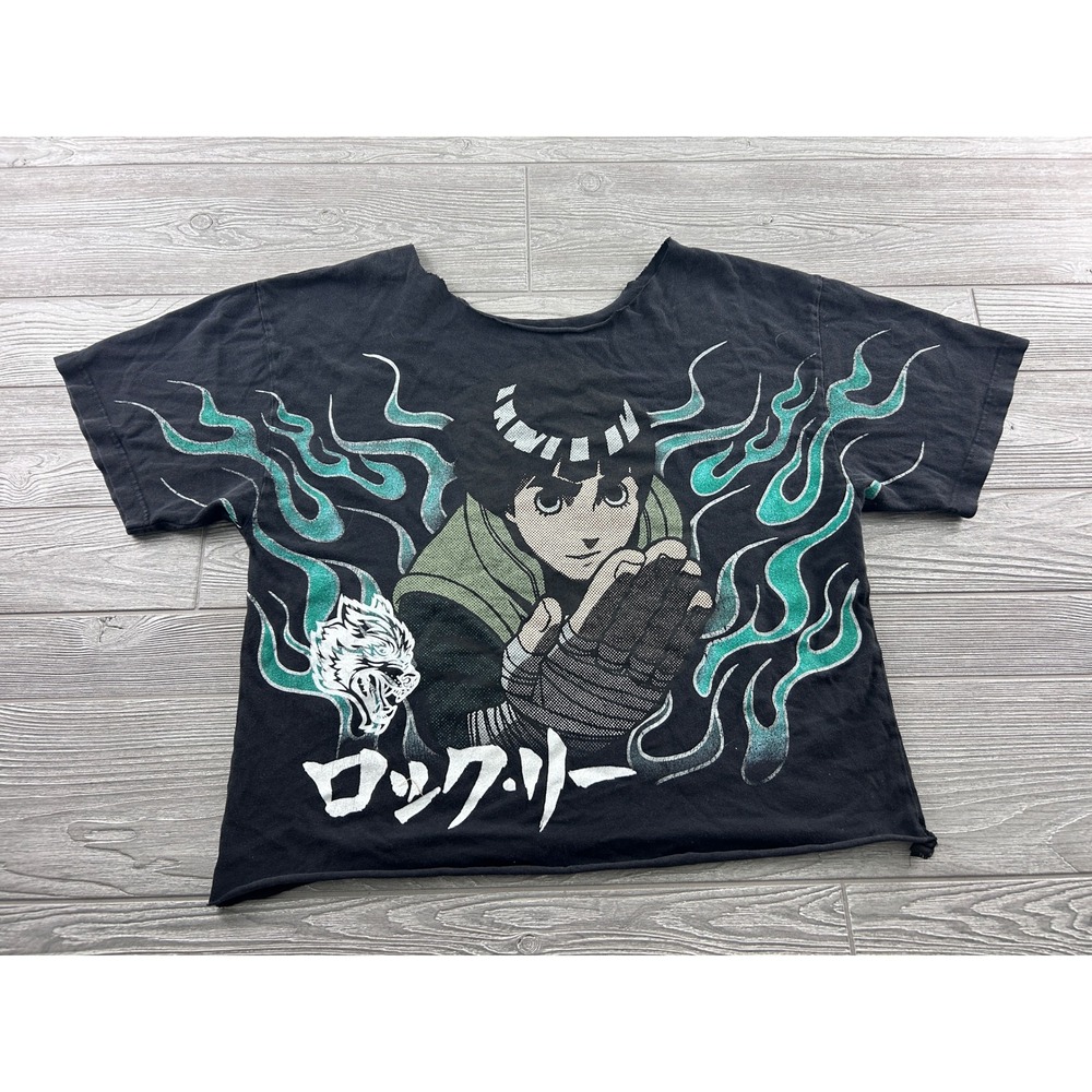 Darc Sport Wolves Naruto Rock Lee Graphic T-Shirt Black Raw Hem Streetwear L